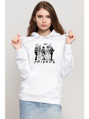 Tshirthane Halloween Friends Beyaz Kadın 3ip Kapşonlu Sweatshirt