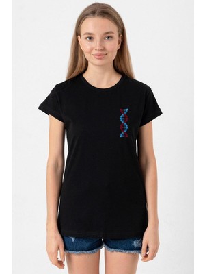 Bordo Mavi Dna Siyah Kadın Tshirt