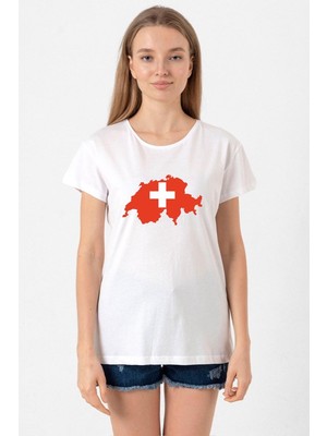 Euro 24 Switzerland Beyaz Kadın Bisikletyaka Tshirt