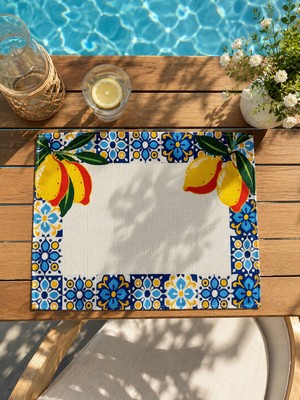 Megi Concept Dijital Baskılı 2'li Limon Desenli Mozaik Amerikan Servis 35X45 cm Akdeniz Temalı Dekoratif Servis Altlığı