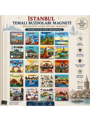 Mersi Shop Istanbul Temalı Buzdolabı Magneti | Dekoratif Kare Hatıra Magnet 5,7 x 5,7 cm