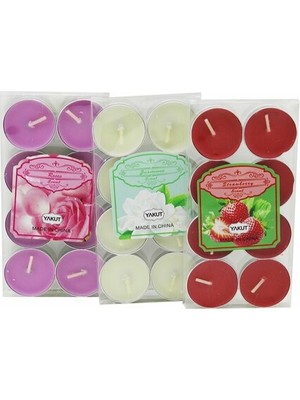 Renkli Tea Light 8 Parça  Mum Çilek Kokulu (3)