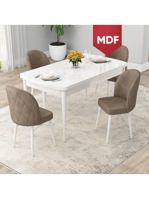 Canisa Concept Rut Serisi MDF Açılabilir 80X132 Beyaz Mutfak Masası Takımı ve 4 Sandalye