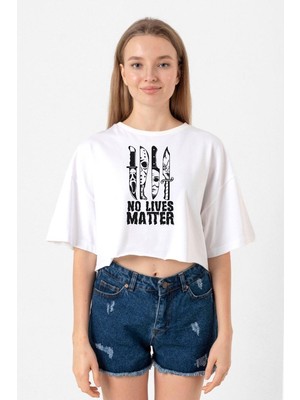 Horror Knifes No Live Matter Beyaz Kadın Crop Tshirt