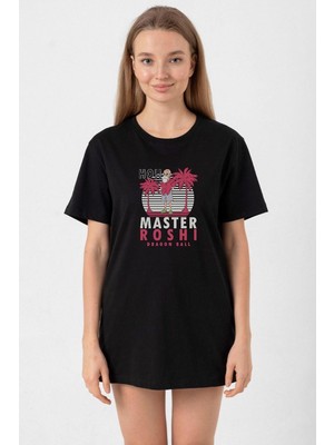 Dragon Ball Z Anime Master Roshi Ho!! Siyah Kadın Oversize Tshirt