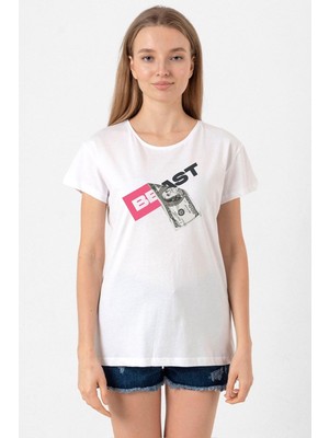 Mr Beast Dollar Bill Beyaz Kadın Bisikletyaka Tshirt