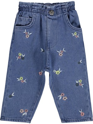 Civil Baby Çiçek Nakışlı Denim 6-18 Ay Pantolon - Mavi