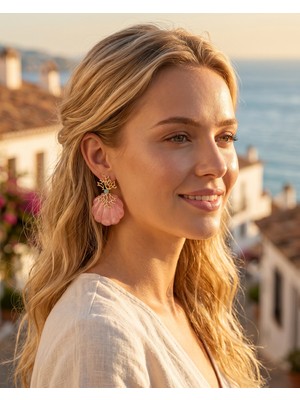 Lyra Coquille Pembe Istiridye Küpe