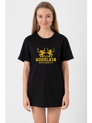 Gen V Godolkin University Logo Siyah Kadın Oversize Tshirt