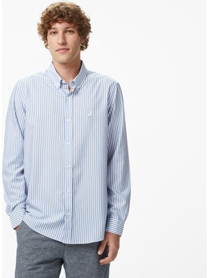 Nautica Erkek Mavi Regular Fit Çizgili Gömlek
