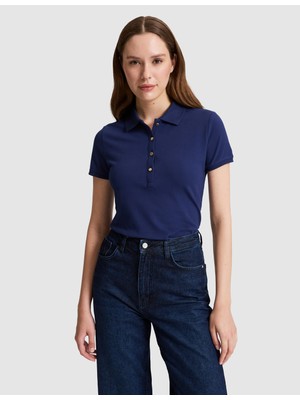 Pierre Cardin Kadın Lacivert Slim Fit Pamuklu Polo Yaka Basic Tişört 50325456-VR033