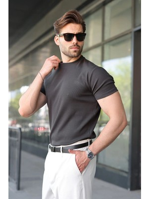 Madmext Füme Bisiklet Yaka Regular Fit Erkek Tişört E7188
