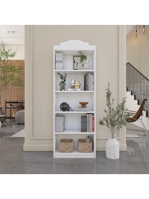 Rani HC130 Kitaplık 4 Raflı Çalışma Odası Kütüphane Modern Duvar Rafı Beyaz