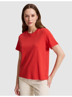 Pierre Cardin Kadın Kırmızı Regular Fit Bisiklet Yaka Basic Tişört 50323570-VR030