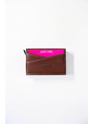 CLASSBAG Erkek Taba Renk Mekanizmalı Otomatik Kızaklı Kartlık (6cm x 9,5cm)
