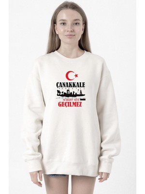 Tshirthane 18 Mart Çanakkale Geçilmez Beyaz Kadın 2ip Sweatshirt