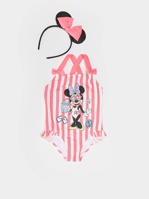 Lc Waikiki Yeni Sezon Minnie Mouse Baskılı Kız Bebek Mayo ve Taç