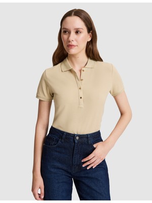Pierre Cardin Kadın Bej Slim Fit Pamuklu Polo Yaka Basic Tişört 50325456-VR011