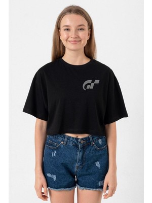 Gran Turismo Pocket Logo Siyah Kadın Crop Tshirt