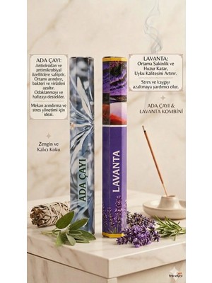 Rasa Adaçayı&lavanta Çubuk Tütsü Seti-Nazar ve Stres Giderici, Ortam Enerji Temizliği 2’li Paket