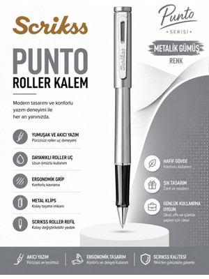 Scrikss Punto Roller Kalem Metalik Gümüş