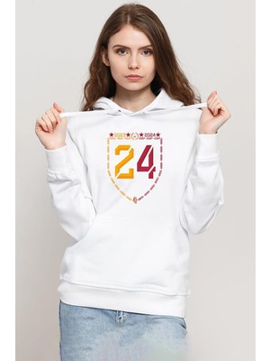 Tshirthane 24 Şampiyonluk Beyaz Kadın 3ip Kapşonlu Sweatshirt