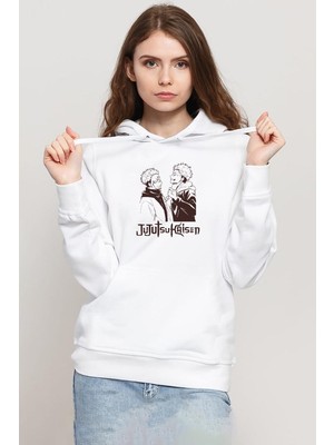 Tshirthane Jujutsu Kaisen Anime Long Beyaz Kadın 3ip Kapşonlu Sweatshirt