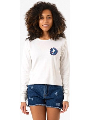 Tshirthane Star Trek Discovery Starfleet Command Ekstra Uzunkol Sweatshirt Ekru