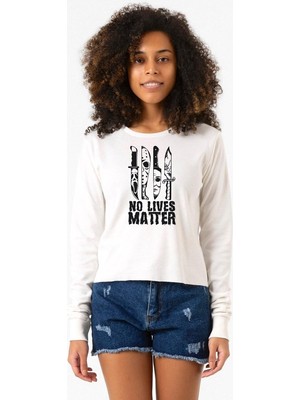 Tshirthane Horror Knifes No Live Matter Ekstra Uzunkol Sweatshirt Ekru
