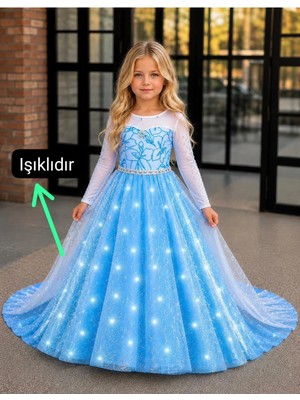 3b Kids Elsa Işıklı Elbise Kostüm Doğum Günü Parti Düğün Davet  Yazlık Elbise Kostüm