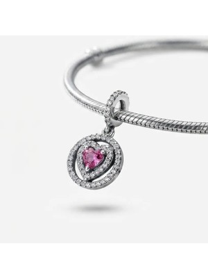 Işıltılı Pembe Kalpli Sallantılı Charm