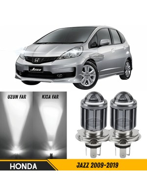 Caralp Honda Jazz 2009-2019 Uyumlu Mercekli Far Ampulü LED Xenon Beyaz Renk Far Şimşek Etkili Csp LED Lamba Uzun Kısa 2 Adet Takım