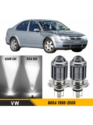 Caralp Vw Bora 1998-2006 Uyumlu Mercekli Far Ampulü LED Xenon Beyaz Renk Far Şimşek Etkili Csp LED Lamba Uzun Kısa 2 Adet Takım
