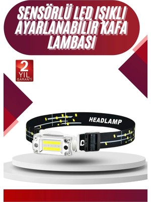 Yüksek Işıklı Şarjlı ve Sensörlü LED Kafa Lambası Kamp Lambası