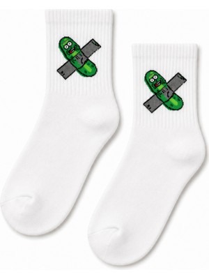 Carnaval Socks Bantlanmış Turşu Desenli Beyaz Yarım Konç Kısa Çorap