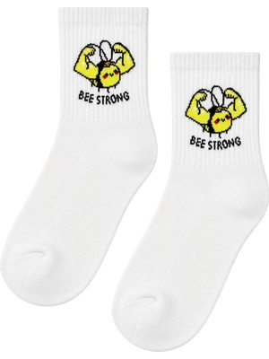 Carnaval Socks Bee Strong Arı Desenli Beyaz Yarım Konç Kısa Çorap