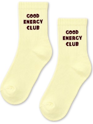 Carnaval Socks Good Energy Club Yazılı Açık Sarı Yarım Konç Kısa Çorap