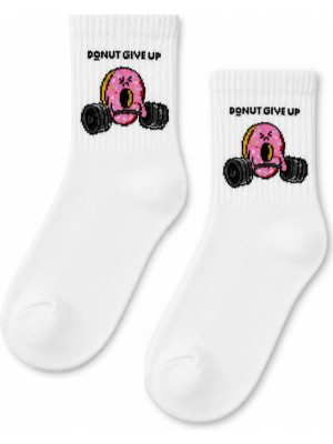 Carnaval Socks Donut Give Up Donut Desenli Beyaz Yarım Konç Kısa Çorap