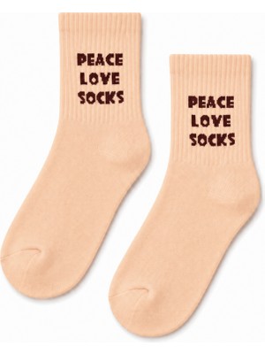 Carnaval Socks Peace Love Socks Yazılı Şeftali Renkli Yarım Konç Kısa Çorap