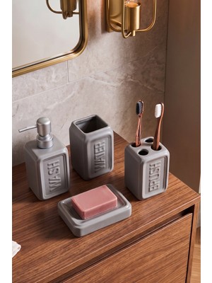 Perotti 13891 Well Stoneware 4 Parça Banyo Seti Gri