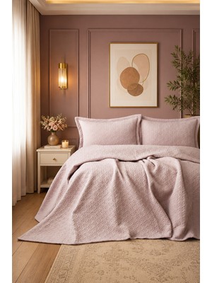 Bedline Lisa Yatak Örtüsü Seti Çift Kişilik Pudra 240*230 cm