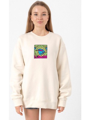 Tshirthane Mr Beast Doodle Ekru Kadın 2ip Sweatshirt