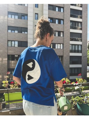 Destekar Siyah Beyaz Kalbim Boxy Crop Tişört