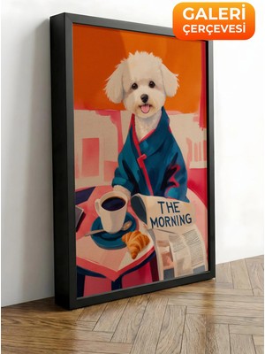 Zestia Siyah Çerçeveli Kanvas Tablo Takım Elbiseli Köpek Premium Seri No 109693