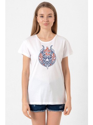 One Piece Anime Yamato Mask Beyaz Kadın Bisikletyaka Tshirt