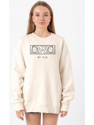 Tshirthane Demon Slayer Anime Inosuke Hashibira Eyes Ekru Kadın 2ip Sweatshirt