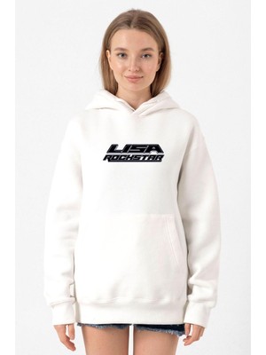 Tshirthane Lisa Rockstar Beyaz Kadın 3ip Kapşonlu Sweatshirt