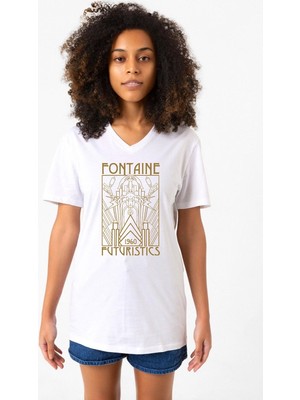 Bioshock Fontaine Futuristics Beyaz Kadın V Yaka Tshirt