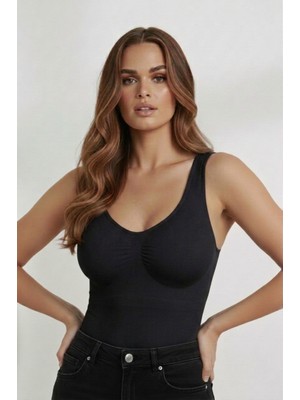 Mistirik Morcia Model Sıkılaştıcı 3iplik Seamless Model Düz Toparlayıcı Body Siyah Renk