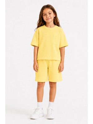 Monox Unisex 5-12 Yaş Petek Dokulu Oversize Yazlık Şort Tişört Takım